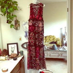 Nastygal deep V maxi dress floral embroidery